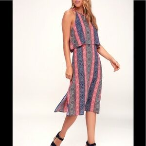 Lulus Kassandra Navy‎ Blue Print Sleeveless Midi Dress